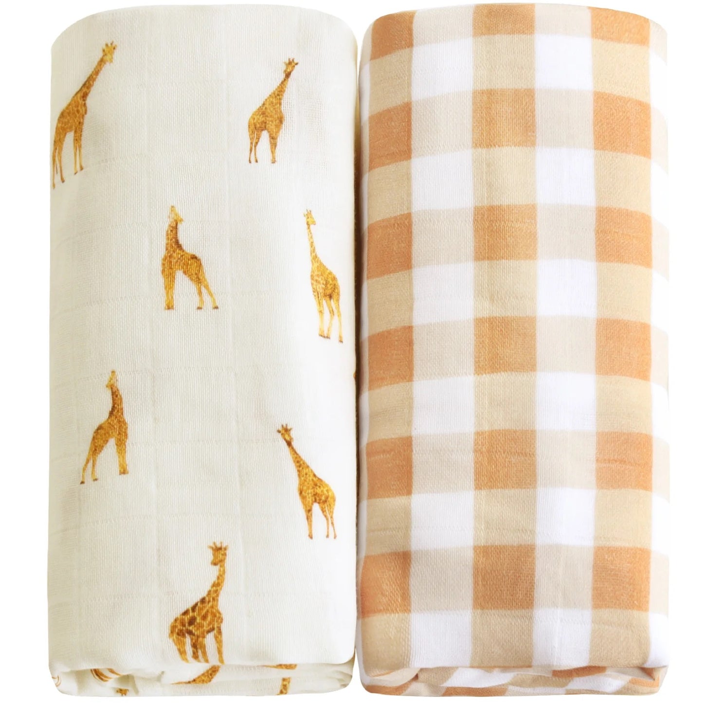 Wickeltuch-Set aus Bambus-Bio Baumwoll-Musselin(Giraffe/ Kariert)