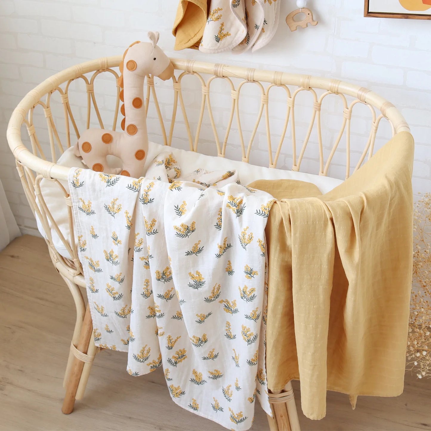 Wickeltuch-Set aus Bambus-Bio Baumwoll-Musselin( Blumengarten/Gelb)