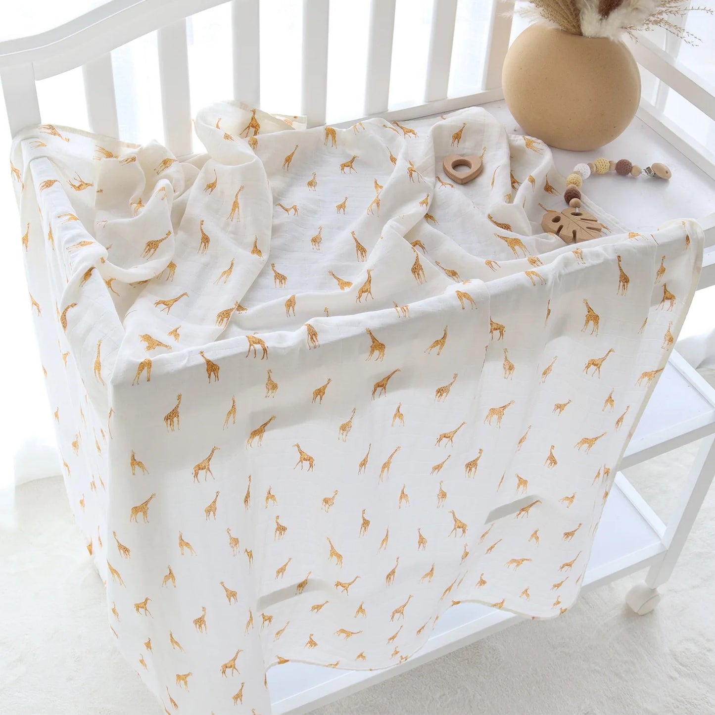Wickeltuch-Set aus Bambus-Bio Baumwoll-Musselin(Giraffe/ Kariert)