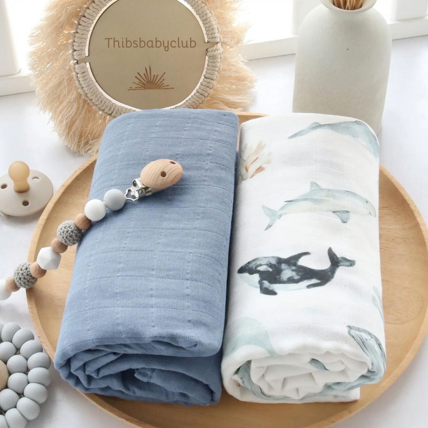 Wickeltuch-Set aus Bambus-Bio Baumwoll-Musselin(Meerestiere/blau)