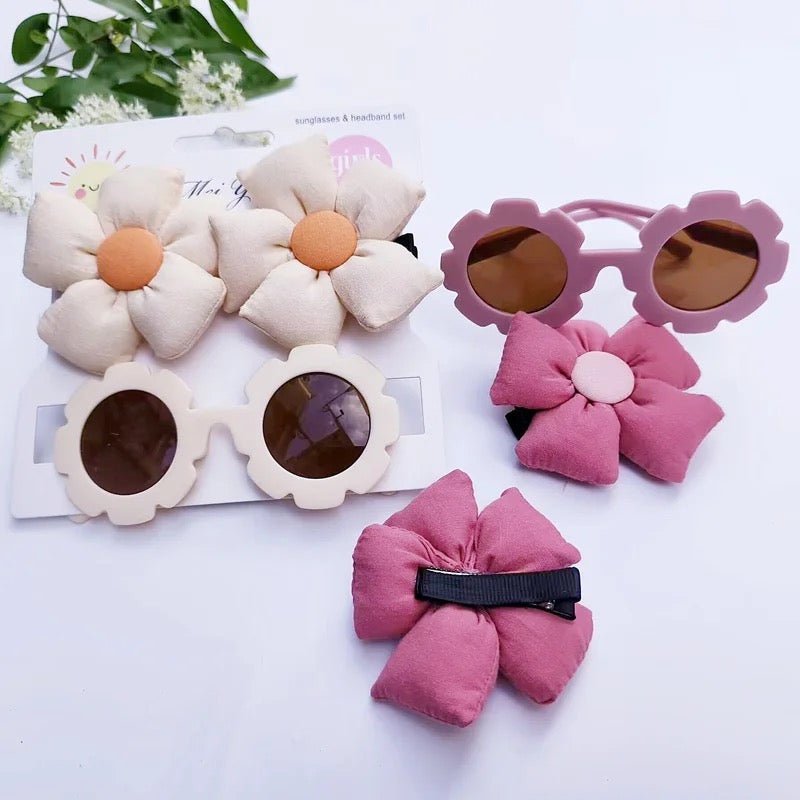 Blumensonnenbrille mit Haarspangen - 3er Set (Lila/Rosegold) - Thibs Baby Club