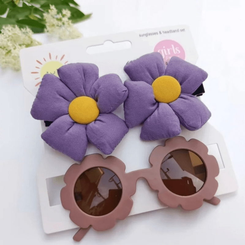 Blumensonnenbrille mit Haarspangen - 3er Set (Lila/Rosegold) - Thibs Baby Club