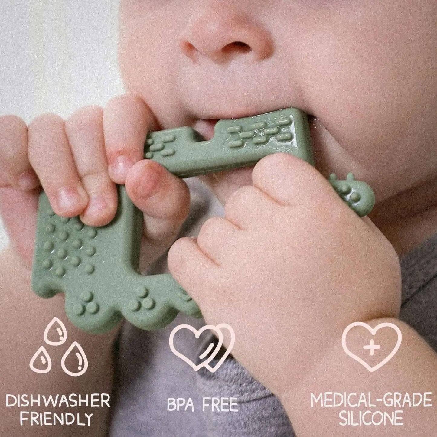 Krokodil Beißring (Khaki) - Thibs Baby Club