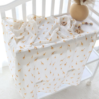 Wickeltuch-Set aus Bambus-Bio Baumwoll-Musselin(Giraffe/ Kariert)