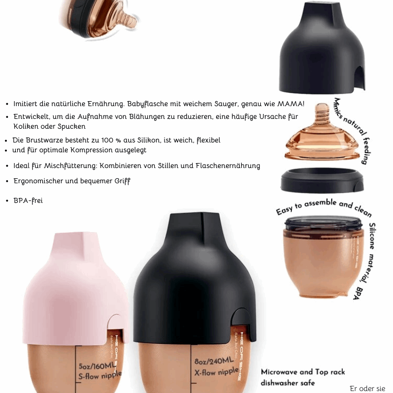 Ultrabreit Hals Babyflasche 240ml (Rosa)
