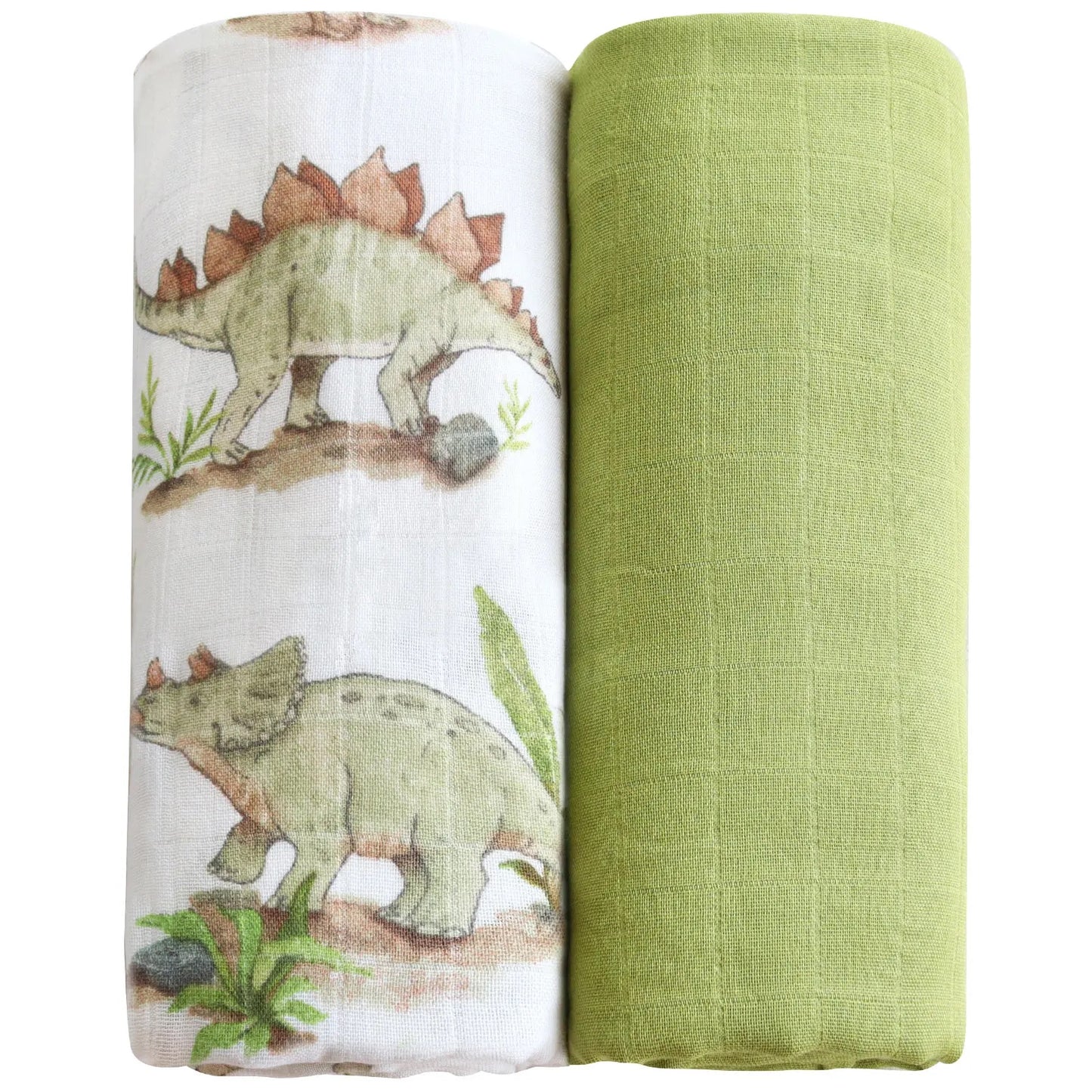 Wickeltuch-Set aus Bambus-Bio Baumwoll-Musselin(Dino/Hellgrün)