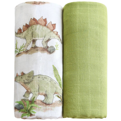 Wickeltuch-Set aus Bambus-Bio Baumwoll-Musselin(Dino/Hellgrün)