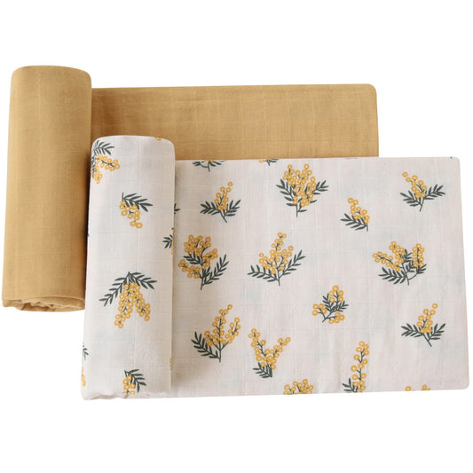 Wickeltuch-Set aus Bambus-Bio Baumwoll-Musselin( Blumengarten/Gelb)