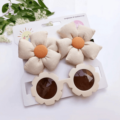Blumensonnenbrille mit Haarspangen - 3er Set (Beige/Creme) - Thibs Baby Club