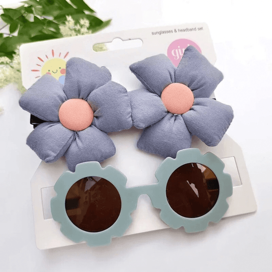Blumensonnenbrille mit Haarspangen - 3er Set (Blau/Dunkelblau) - Thibs Baby Club