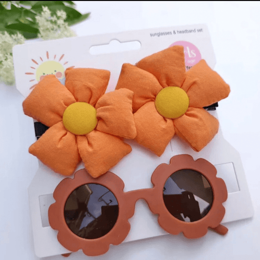 Blumensonnenbrille mit Haarspangen - 3er Set (Braun/Orange) - Thibs Baby Club