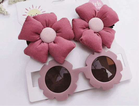 Blumensonnenbrille mit Haarspangen - 3er Set (Maron/Braun) - Thibs Baby Club