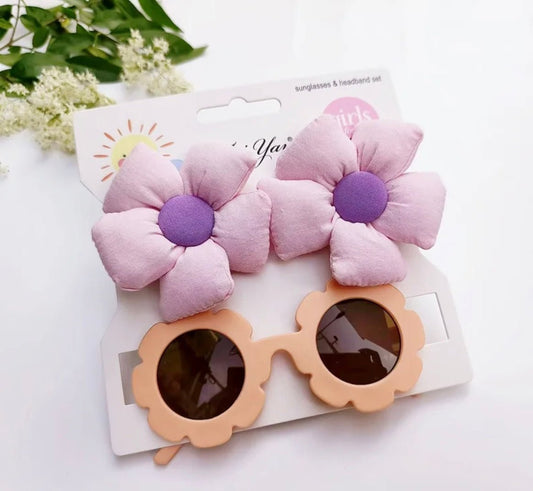 Blumensonnenbrille mit Haarspangen - 3er Set (Rosa/Bisque) - Thibs Baby Club