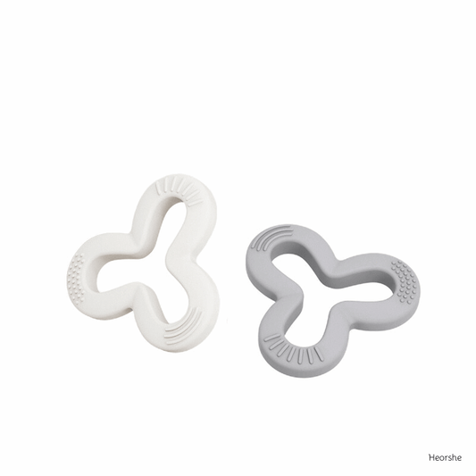 Kleeblatt-Beißring 2 in 1 Pack (Grau/Weiß) - Heorshe